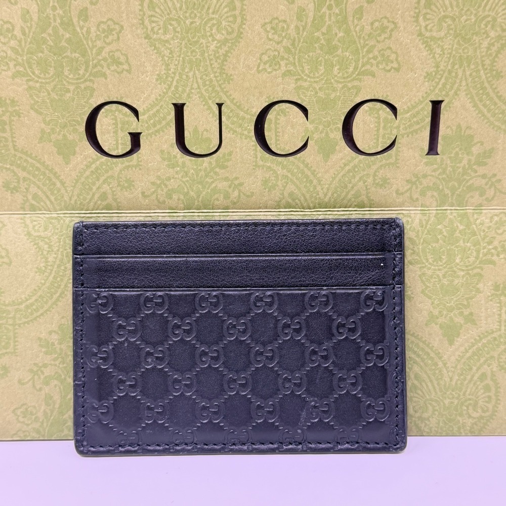 Gucci Micro GG Guccissima Black Leather Card Holder Wallet Mens Auth Box - Picture 16 of 16